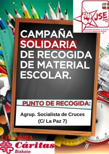 Cartel Recogida Material Escolar. Agrupación Cruces. Castellano